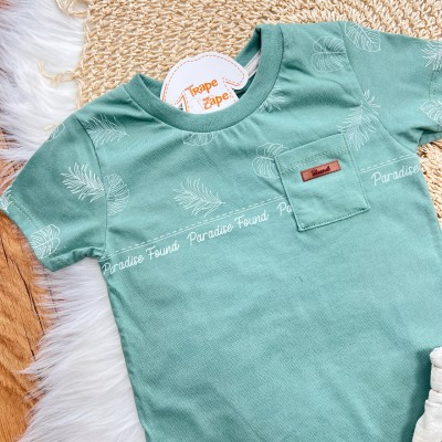 Conj. Camiseta Paradise Found e Bermuda em Moletinho - Verde e Mescla